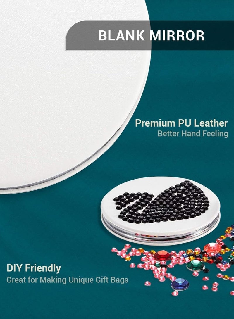 2PCS Compact Double-Sided Lightweight Pocket Mirror,Double-Sided Makeup Small Mirror for Purse with 1X/3X Magnification PU Leather (White, 3.1") - Image 4